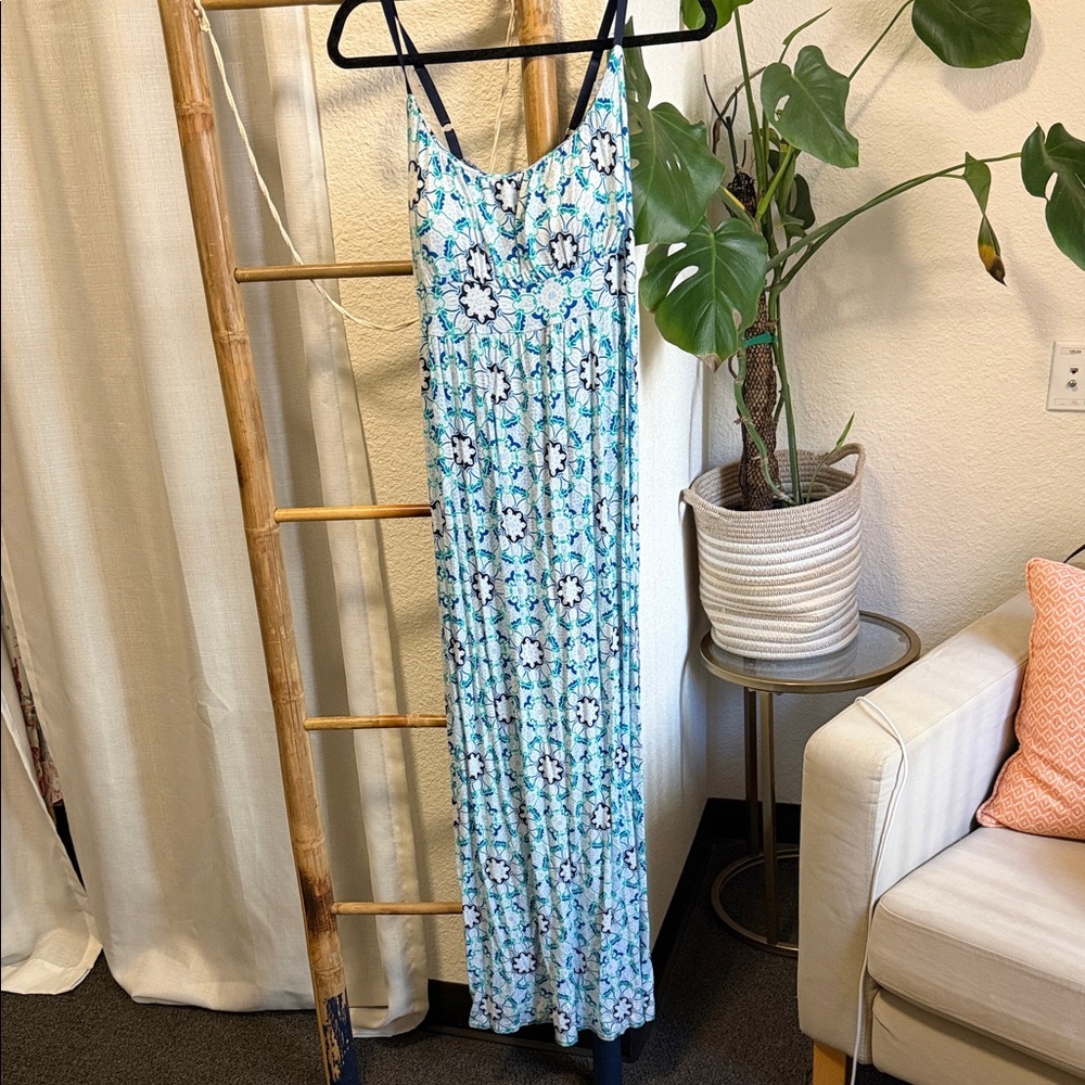 Allison Brittney Blue and White Floral Maxi Dress